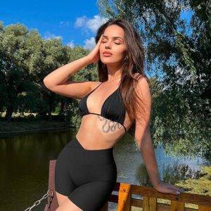 3-teilige Yoga Shorts für Damen Gerippt Nahtlos Workout Hohe Taille überkreuzte Athletische Shorts