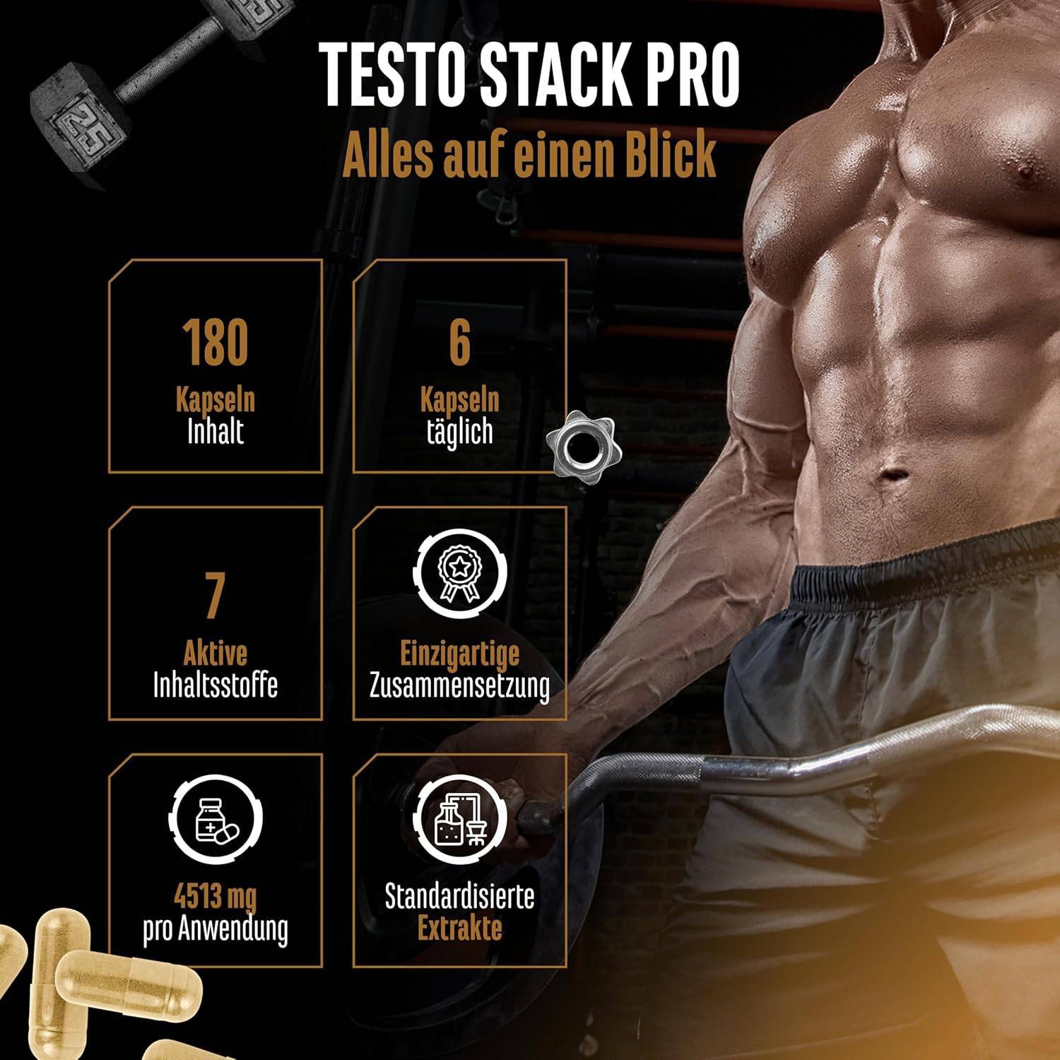 Testo Stack Pro - Extra Stark mit Turkesteron, Ecdysteron, Fadogia Agrestis, Tribulus, Hericium Extrakt, Boron - 180 Kapseln - Vegan – Bild 2