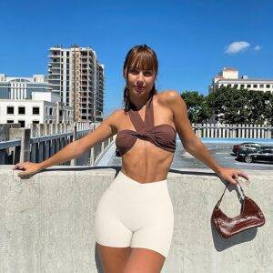 3-teilige Yoga Shorts für Damen Gerippt Nahtlos Workout Hohe Taille überkreuzte Athletische Shorts