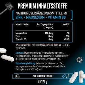 ZMA MAX - 180 Kapseln - Extra hochdosiert - Zink + Magnesium + Vitamin B6 - Premium: Mit 3 Magnesiumverbindungen - Laborgeprüft - Vegan