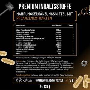 Testo Stack Pro - Extra Stark mit Turkesteron, Ecdysteron, Fadogia Agrestis, Tribulus, Hericium Extrakt, Boron - 180 Kapseln - Vegan