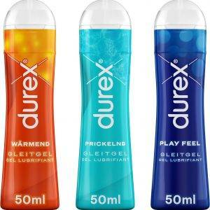 DUREX Gleitgel Play - Feel & Wärmend & Prickelnd (3 x 50ml) Ausprobierpaket für Sie und Ihn, 3-tlg.