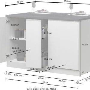Kücheninsel KS-Sole,Kochinsel,Küchenarbeitsblock,Inselküche,Arbeitsinsel Breite 155 cm, mit Apothekerauszug, gedämpfte Türen