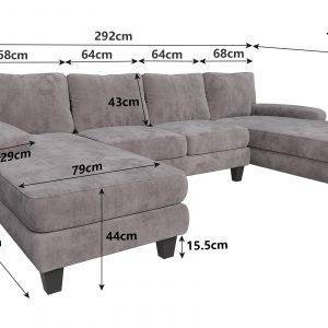 Ecksofa Großes U-förmiges Sofas hoch belastbar mit 4 Kissen 292cm*138cm*86cm Schnelle Montage von großen Sofas in 20 Minuten