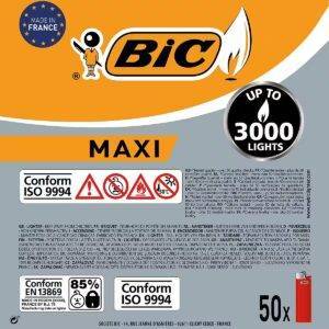 BIC Feuerzeuge BIC Feuerzeuge Maxi Standard 50er Tray, 50 Stück Reibrad-Feuerzeuge 50-St