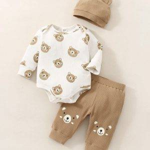 Neugeborenes Baby Jungen-set Mit Cartoon Grafik Strampler & Hose & Mütze 6-9 Monate
