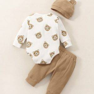 Neugeborenes Baby Jungen-set Mit Cartoon Grafik Strampler & Hose & Mütze 6-9 Monate
