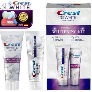 CREST Zahnbleaching-Kit 3D WHITE Brilliance Whitenig Kit 75 ml Perfection Zahnpasta + 75 ml Aufhellungsbeschleuninger 2x 75ml