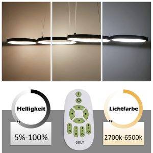 LED Pendelleuchte Wohnzimmer Modern 4 Flammig Hängelampe Dimmbar mit Fernbedienung Augenschutz, Einfache Installtion, LED fest integriert, warmweiß-kaltweiß, Dimmbar
