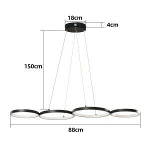 LED Pendelleuchte Wohnzimmer Modern 4 Flammig Hängelampe Dimmbar mit Fernbedienung Augenschutz, Einfache Installtion, LED fest integriert, warmweiß-kaltweiß, Dimmbar