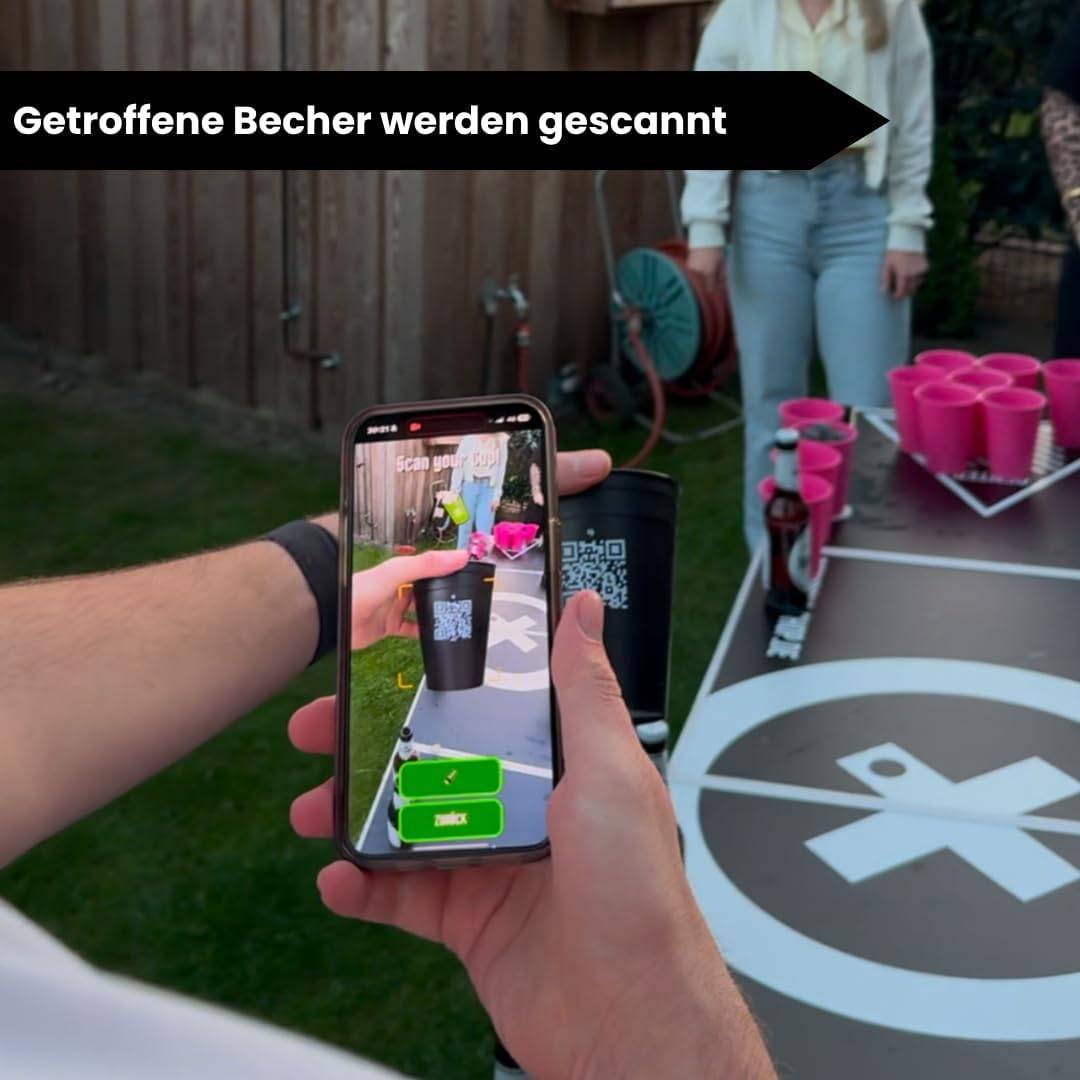 QR-Pong Interaktives Beer Pong Set, 20 Hartplastikbecher, 4 Tischtennisbälle, Schwarz/Grün/Pink – Bild 2