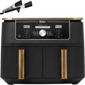 Ninja Foodi MAX Dual Zone Heißluftfritteuse, 9,5L Airfryer, 2 Fächer, mit Zange, Antihaftbeschichtung, spülmaschinenfeste Körbe, 6-in-1, Amazon Exklusiv, Kupfer/Schwarz, AF400EUCP