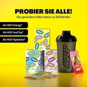 HOLY Starter Set Deluxe - Energy, Iced Tea & Hydration - 42 Portionen in 21 fruchtigen Geschmacksrichtungen - Vegan & zuckerfrei mit 100% natürlichen Fruchtaromen