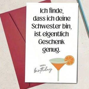 „Ich finde, dass ich deine Schwester bin, ist eigentlich Geschenk genug!“ 🎁💖 – HappyMommy Geburtstagskarten & Geschenke
