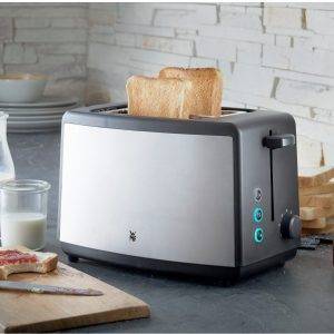 WMF Toaster Bueno Edition, 2-Scheiben-Toaster mit integriertem Brötchenaufsatz 2 kurze Schlitze, für 2 Scheiben, 800 W, 7 Bräunungsstufen, Brotzentrierung, Krümelschublade, Cromargan Gehäuse