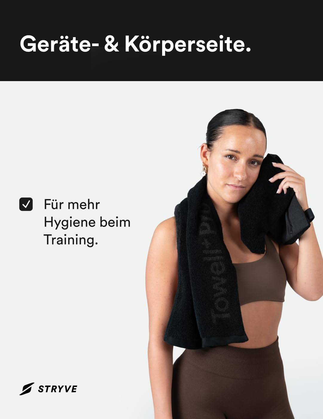 STRYVE Sporthandtuch – Das Original aus DHDL – Towell+ Pro – All Black – 105 x 42,5 cm – Magnetclip & Rutschschutz – Hygienisch & Funktional – Ideales Handtuch fürs Gym verfügbar – Bild 6