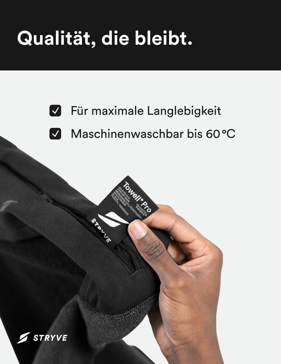 STRYVE Sporthandtuch – Das Original aus DHDL – Towell+ Pro – All Black – 105 x 42,5 cm – Magnetclip & Rutschschutz – Hygienisch & Funktional – Ideales Handtuch fürs Gym verfügbar – Bild 5