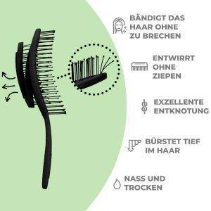 Ninabella Haarbürste ohne Ziepen - Bürste für Damen und Herren - Detangler Bürste auch für Locken & Lange Haare - Entwirrbürste Haarbürsten - Schwarz