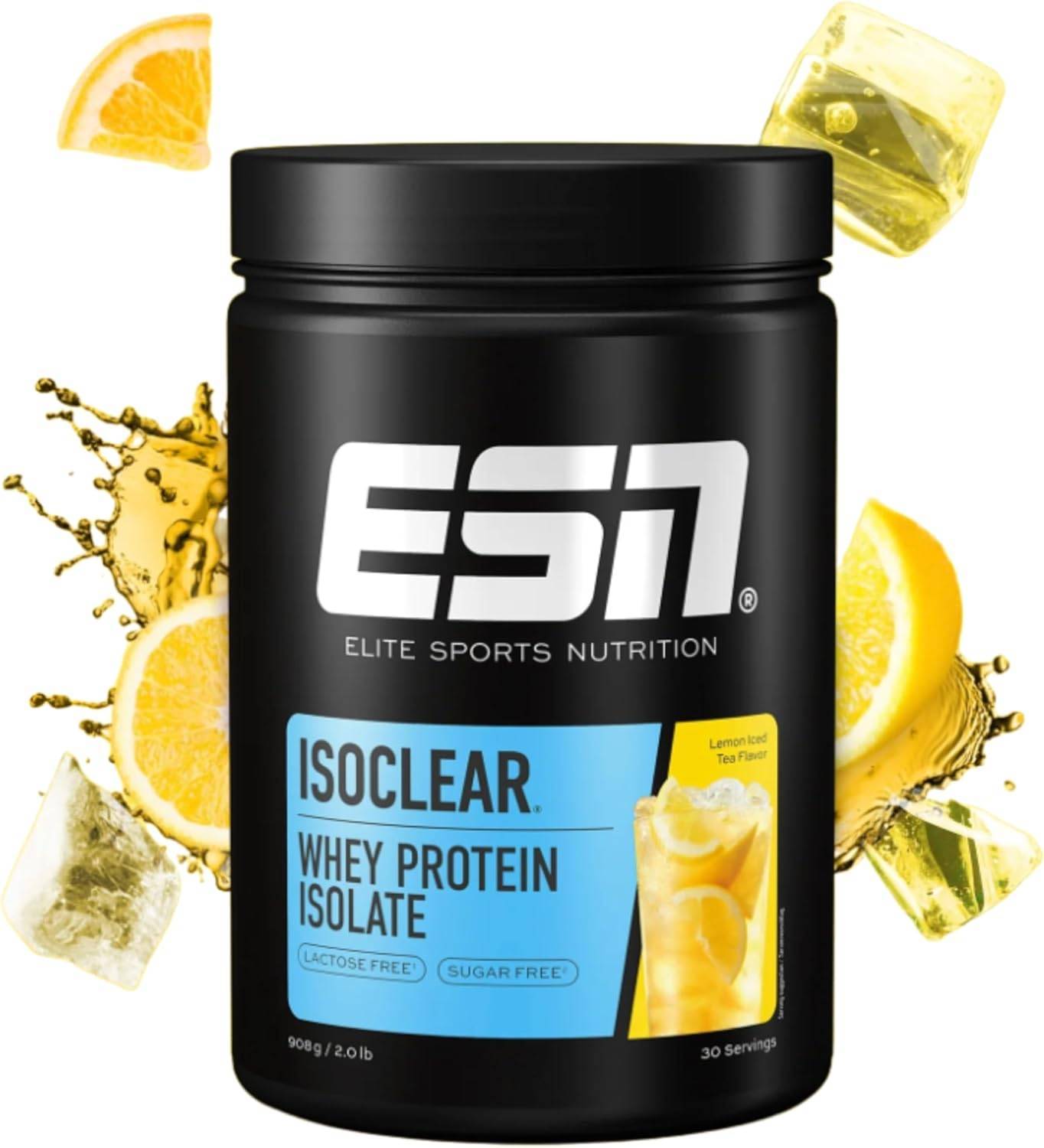 ESN ISOCLEAR Whey Isolate Protein Pulver, Lemon Iced Tea, 908 g, Proteinlimo mit fruchtig leckerem Geschmack, clear Whey - made in Germany
