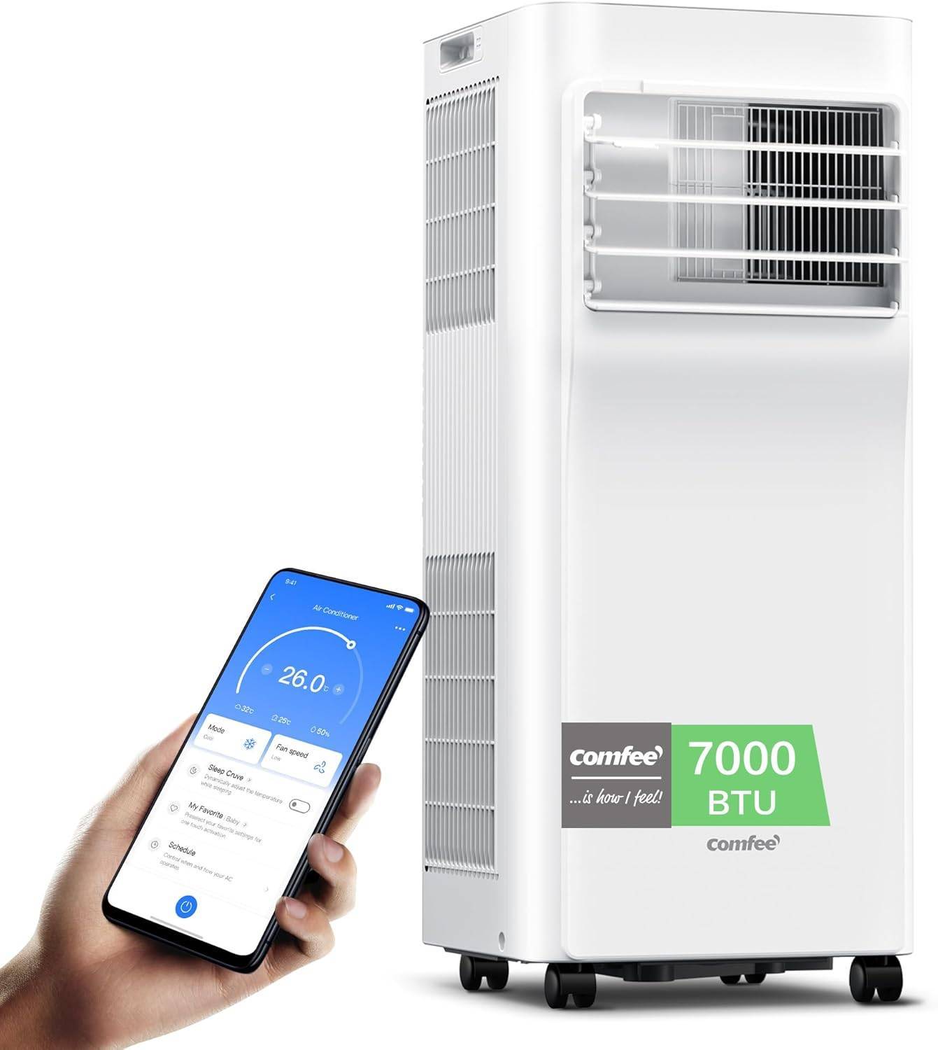 Comfee Mobiles Klimagerät Breezy Cool Pro 2.0,7000 BTU 2,0kW, Kühlen&Ventilieren&Entfeuchten,APP-Steuerung,Raumgröße bis 68m³(25㎡),Mobile Klimaanlage mit Abluftschlauch