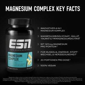 ESN Magnesium Complex, 90 Kapseln, 323 mg Magnesium pro Tagesportion, 4 in 1 Komplex Formel - Made in Germany