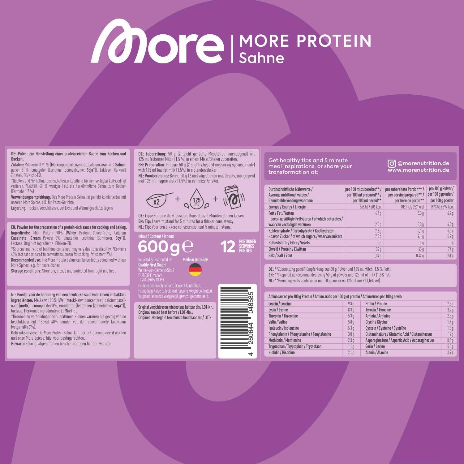 MORE Proteinbundle aus More Protein Sahne, 600g und Protein Iced Coffee, 500g, Vanilla Chocolate Chip Cookie, Whey Konzentrat Casein Mix und Eiskaffee mit wertvollen Proteinen - made in Germany – Bild 7