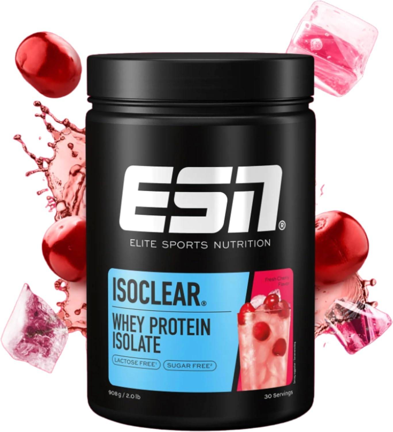 ESN ISOCLEAR Whey Isolate Protein Pulver, Fresh Cherry, 908 g, Proteinlimo mit fruchtig leckerem Geschmack, clear Whey - made in Germany