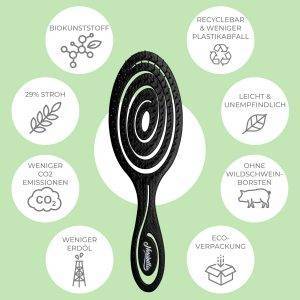 Ninabella Haarbürste ohne Ziepen - Bürste für Damen und Herren - Detangler Bürste auch für Locken & Lange Haare - Entwirrbürste Haarbürsten - Schwarz