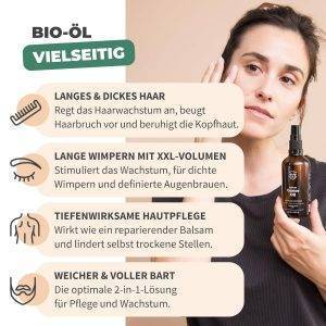 Bionoble Rizinusöl Bio 50ml - 100% Rein, Natürlich, Kaltgepresst - Wimpern, Augenbrauen, Haare, Bart, Nägel - Vegan und Cruelty Free - Castor Oil - Glasflasche + Pipette + Pumpe - 50ml