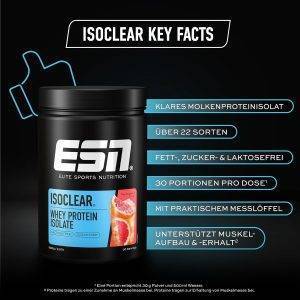 ESN ISOCLEAR Whey Isolate Protein Pulver, Pink Grapefruit, 908 g, Proteinlimo mit fruchtig leckerem Geschmack, clear Whey - made in Germany