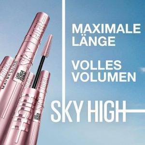 Maybelline New York Sky High Schwarze Wimperntusche für extrem lange Wimpern und Volumen, Lash Sensational Sky High Mascara, Farbe: Very Black, 7,2 ml