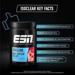 ESN ISOCLEAR Whey Isolate Protein Pulver, Fresh Cherry, 908 g, Proteinlimo mit fruchtig leckerem Geschmack, clear Whey - made in Germany