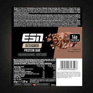 ESN Designer Bar Box, Hazelnut Nougat, 12 x 45 g, der ideale Snack mit bis zu 14 g Protein pro Riegel - made in Germany - Verschiedene Sorten
