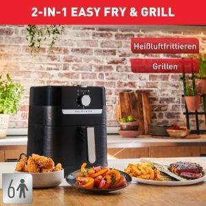 TEFAL Heißluftfritteuse Easy Fry & Grill Classic EY5018, 2-in-1 Heissluftfritteuse & Grill, wenig Öl für 6 Portionen, einstellbare Zeit und Temperatur, EY5018