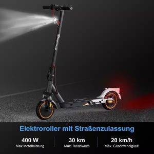 EVERCROSS TECH E-Scooter mit Straßenzulassung (ABE), 8.5 Zoll Elektroroller, Max 35Km mit APP, 7,8AH, 20Km/h, 400W Motor, 15KG Gewicht, Zwei Stoßdämpfer