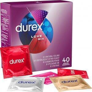 DUREX Kondome Love Mix mit 5 Kondom-Sorten - Vielseitige Mixpackung zum Ausprobieren, 40 St.