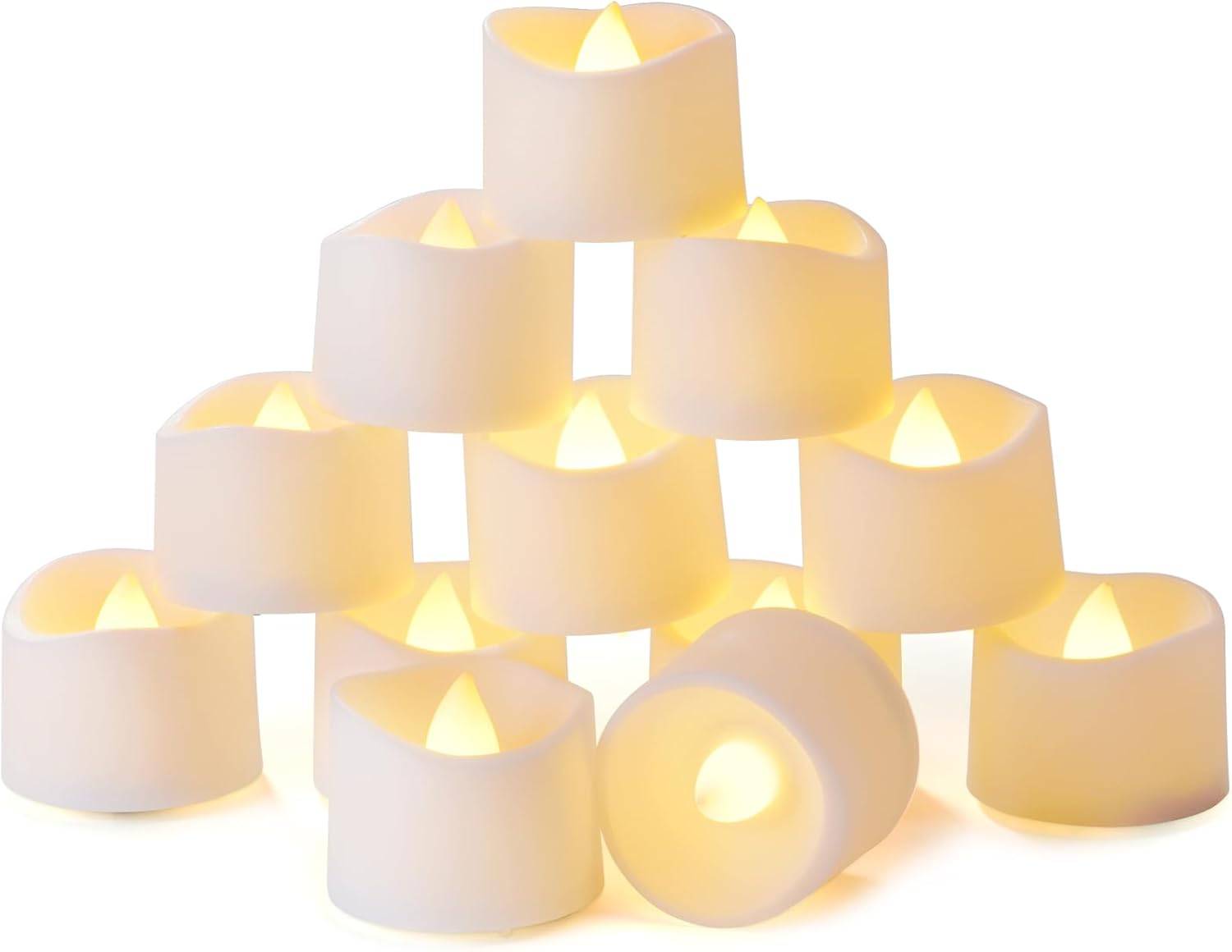 Homemory 12 led teelichter mit Timer, elektrische flackernde batteriebetriebene Kerzen, 6 Stunden an und 18 Stunden aus, 3.2x3.6 cm, Plastik