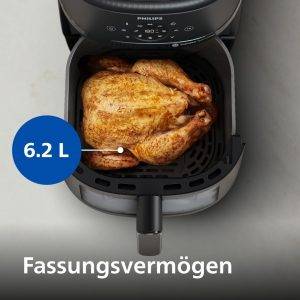 Philips Airfryer 2000 Serie – Heißluftfritteuse mit 13 Zubereitungsmöglichkeiten, 6,2 l, mit Kochfenster, RapidAir-Technologie, Braten mit bis zu 90% weniger Fett, leicht zu reinigen (NA230/00)