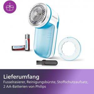 Philips Fusselrasierer – Fusselentferner für Kleidungsstücke, geeignet für alle Textilien, 2 Höheneinstellungen, batteriebetrieben, blau (GC026/00)