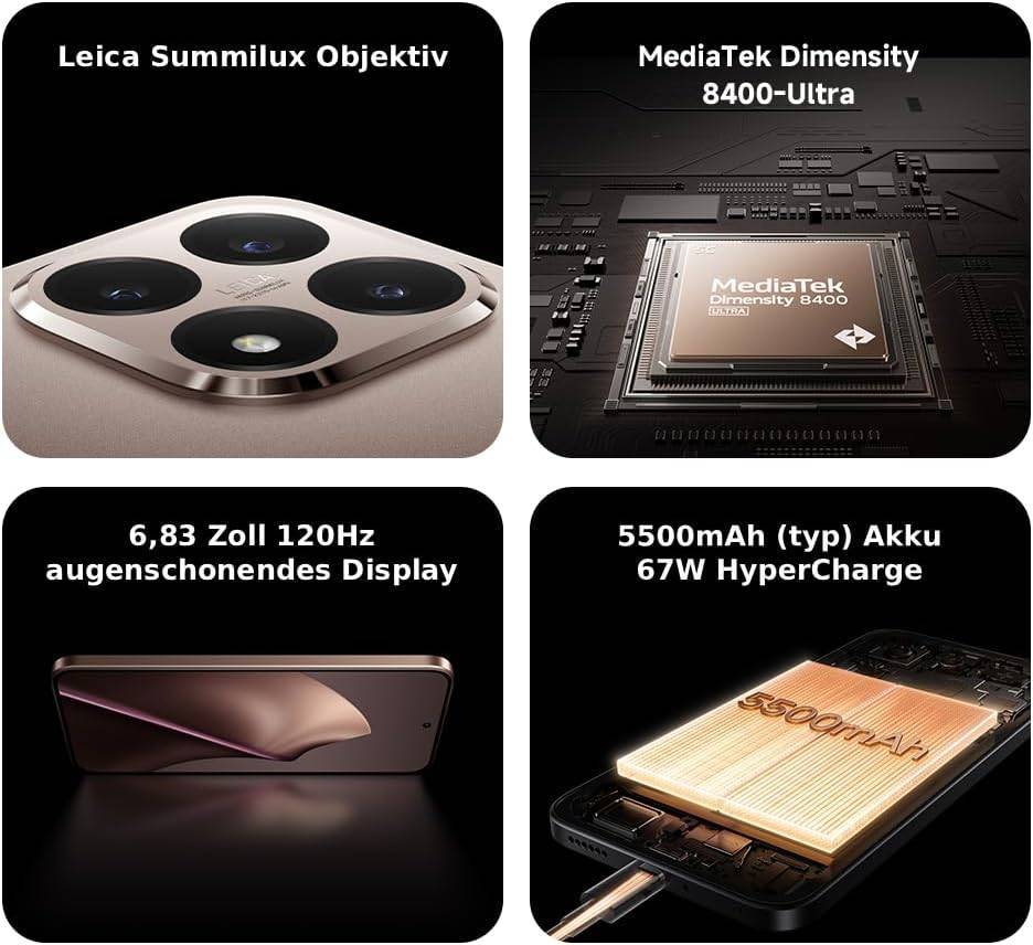 XIAOMI 15T, Smartphone 12+256GB, 6,83" 120Hz augenschonendes Display, MediaTek Dimensity 8400-Ultra, 50MP Leica Summilux Objektiv, 5500mAh, Titan, 2 Jahre Garantie – Bild 2
