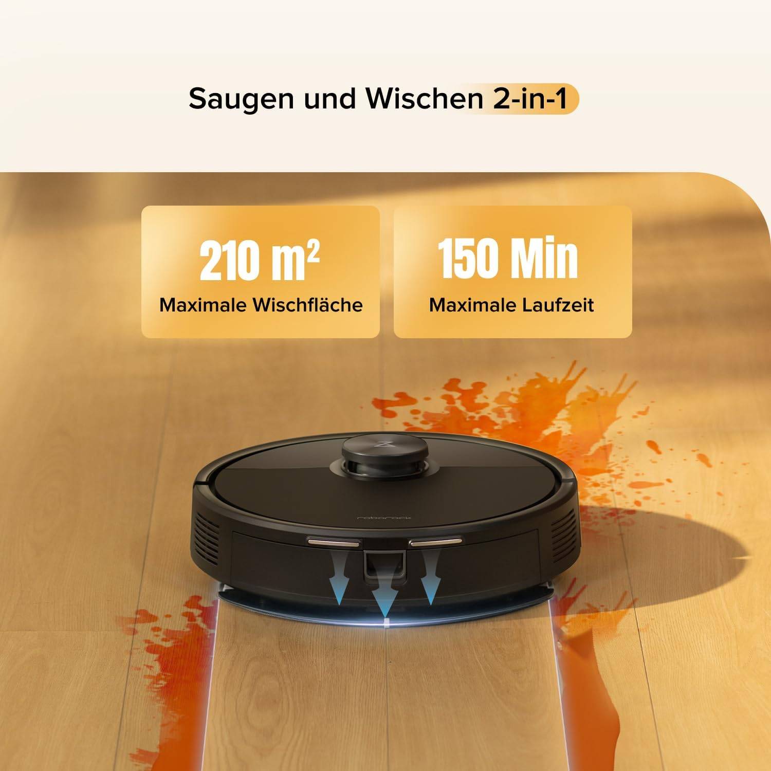 roborock Q7 M5-Set Saugroboter mit Wischfunktion, 10.000Pa Saugkraft, Dual Anti-Tangle-System, 150Min Laufzeit, LiDAR Navigation, Staubsauger Roboter für Teppich, Tierhaare, APP Steuerung (Schwarz) – Bild 4
