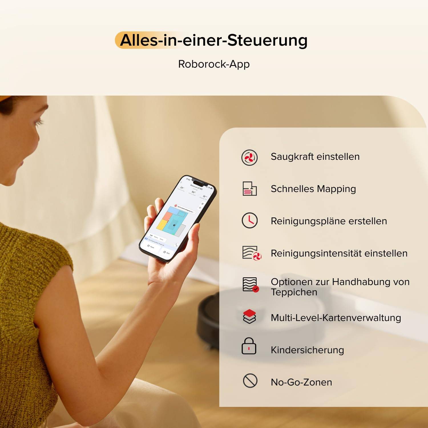 roborock Q7 M5-Set Saugroboter mit Wischfunktion, 10.000Pa Saugkraft, Dual Anti-Tangle-System, 150Min Laufzeit, LiDAR Navigation, Staubsauger Roboter für Teppich, Tierhaare, APP Steuerung (Schwarz) – Bild 8
