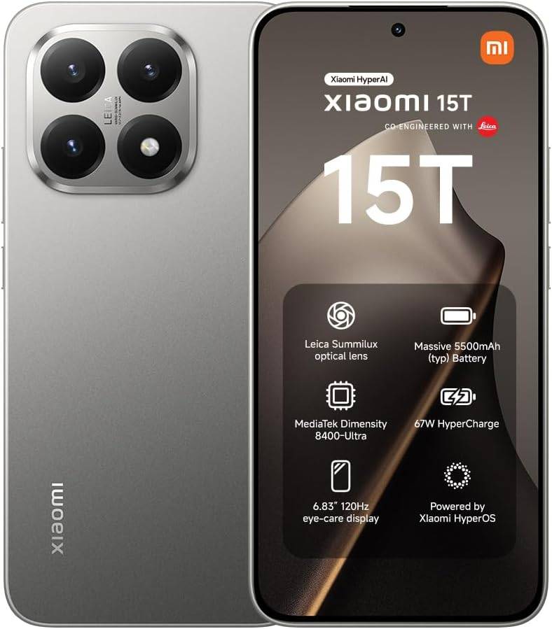 XIAOMI 15T, Smartphone 12+256GB, 6,83" 120Hz augenschonendes Display, MediaTek Dimensity 8400-Ultra, 50MP Leica Summilux Objektiv, 5500mAh, Titan, 2 Jahre Garantie