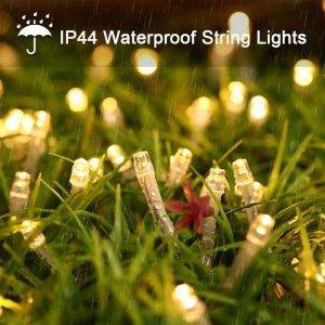 Lichterkette Außen 10m 100LED, Warmweiß Lichterkette Außen Strom mit Timer Speicherfunktion, Transparente Kabel, Wasserdicht 8 Modi Weihnachtsbeleuchtung für Außen Innen Garten Baum Weihnachten [Energieklasse G]