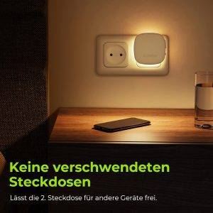 AUVON Nachtlicht Steckdose mit Bewegungssensor und Dämmerungssensor, 2 Stück Warmweißes LED hinterleuchtete Nachtlicht mit 1-50 lm, Helligkeit Einstellbar für Flur, Treppe, Schlafzimmer