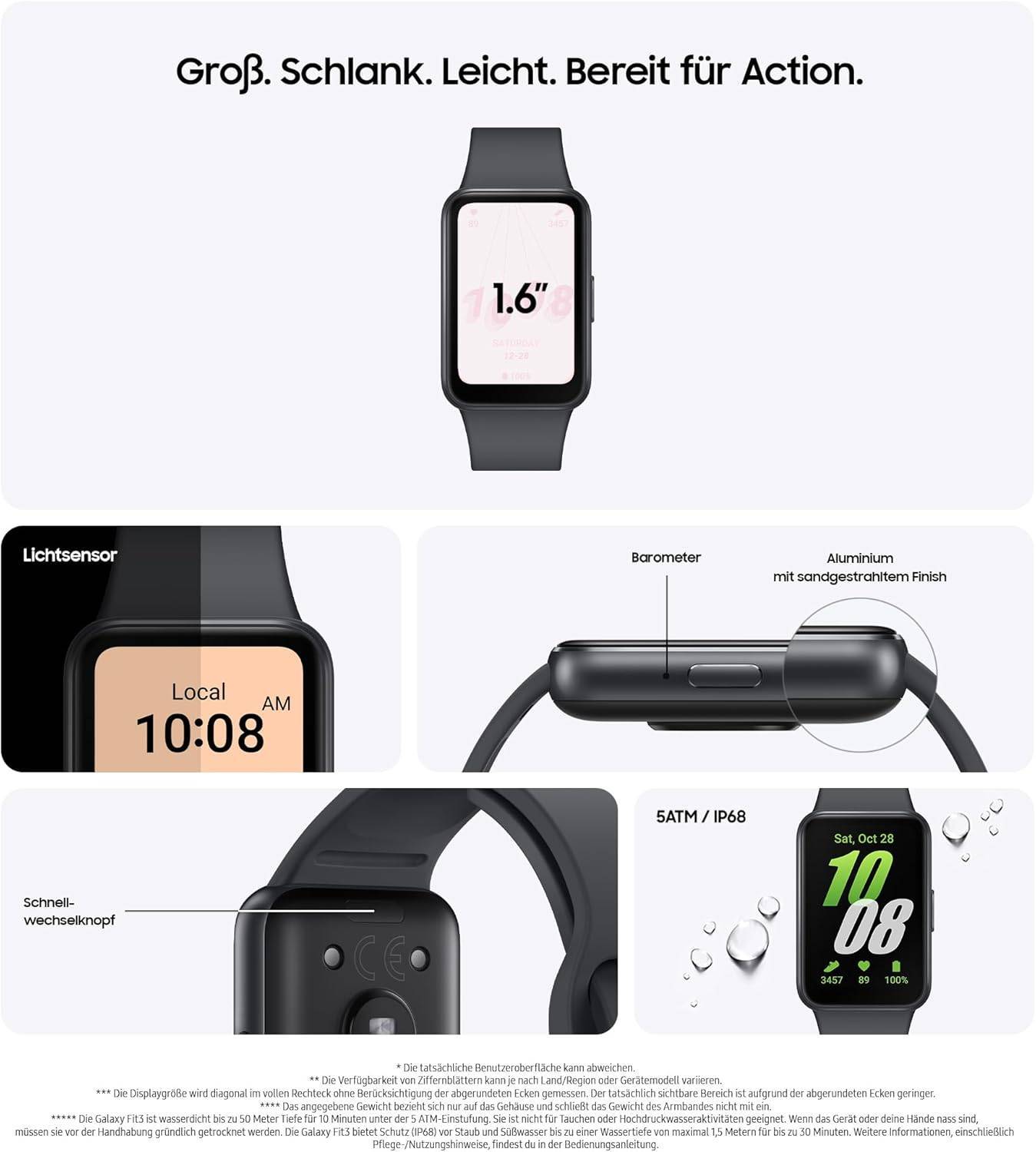 Samsung Galaxy Fit3 Smartwatch, Fitness-Uhr als Fitness Tracker und Aktivitätstracker, Gray, Inkl. 36 Monate Herstellergarantie – Bild 2
