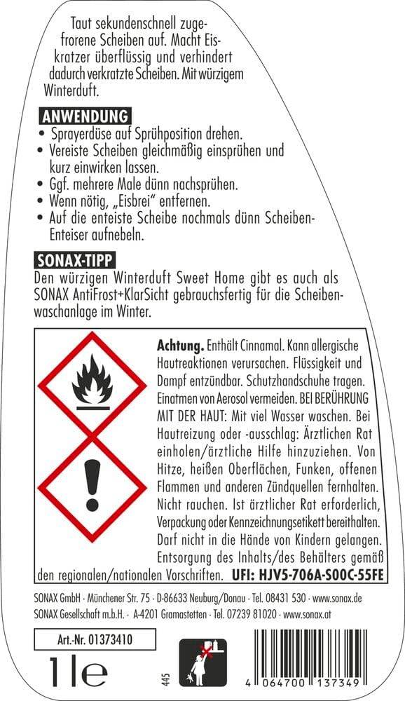 SONAX ScheibenEnteiser Sweet Home (2x1 Liter) taut sekundenschnell zugefrorene Scheiben auf, schützt vor Wiedervereisung und sorgt für klare Sicht – Bild 2
