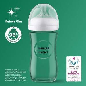 Philips AVENT Natural Response Glas-Babyflasche: 2 x 240 ml BPA-freie Flaschen für Neugeborene von 3–6 Monaten (Modell SCY933/02)