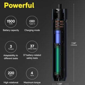 HOTO Elektroschrauber Wiederaufladbar, 3.6V Akkuschrauber Set USB-C, 3 Drehmomenteinstellungen, 1500mAh Akku, LED-Licht & 12 S2 Metallbits für Möbel/Elektrische Reparaturen