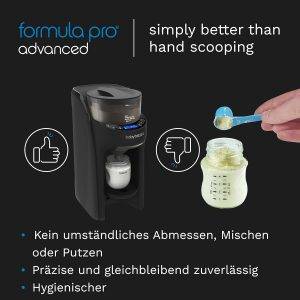 Baby Brezza Formula Pro Advanced – Automatischer Flaschenzubereiter – Mischt Milchpulver & Wasser perfekt – Mit 2 Milchpulvertrichtern (1 im Gerät, 1 extra) – 3 Temperaturen – BPA-frei – schwarz